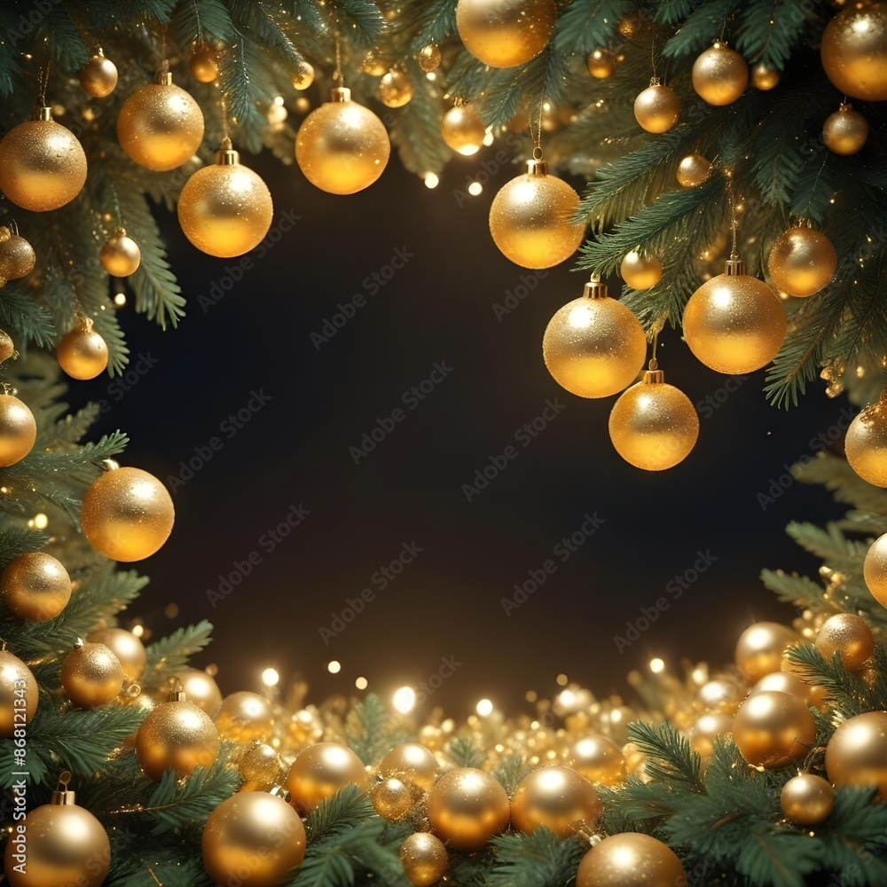 Gold christmas bauble frame with copy space Gold christmas bauble frame with copy space