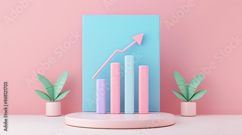 3D financial decline graph, low income, pastel colors, right blank space, modern and clean