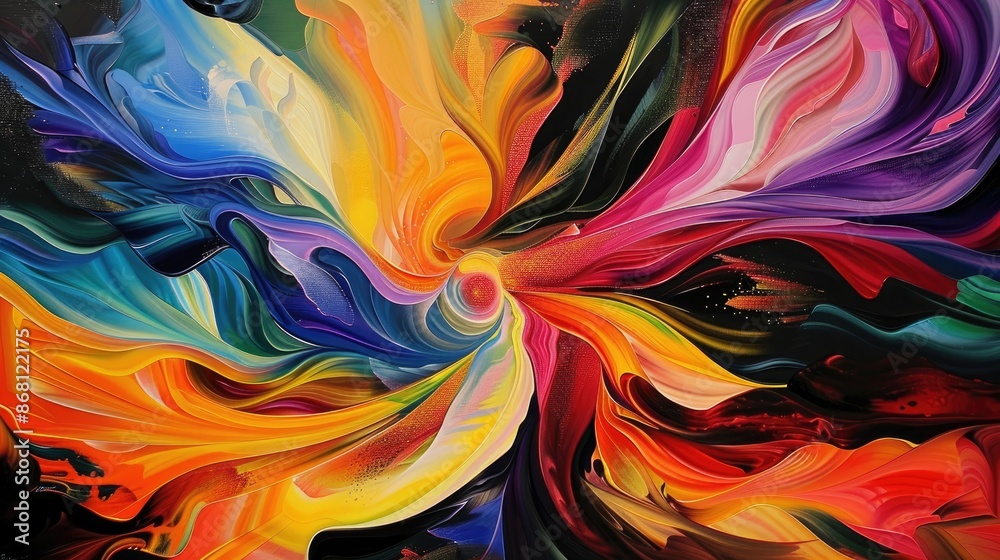 Obraz premium Abstract art with swirling vibrant colors and dynamic shapes, evoking creativity and imagination