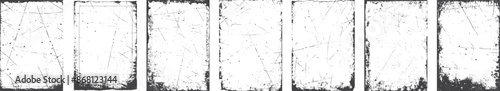 Black grunge texture border frame over white. Overlay of paper texture with scratches retro vinyl album cover. Dirt sketch and dust photo texture graphic filter set. 