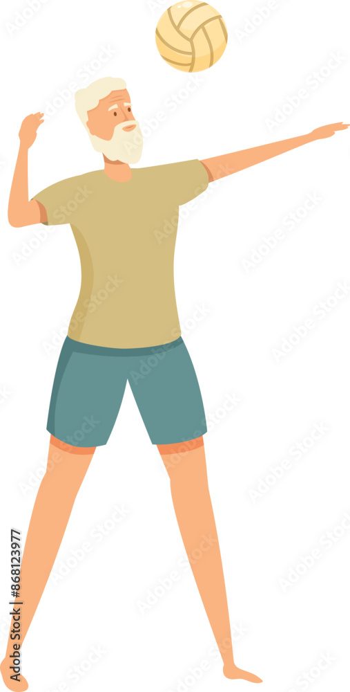 Elderly man is playing volleyball, showing that age is no barrier to staying fit and having fun Elderly man is playing volleyball, showing that age is no barrier to staying fit and having fun