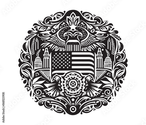 American Culture ornament vector silhourtte vector style,white background photo