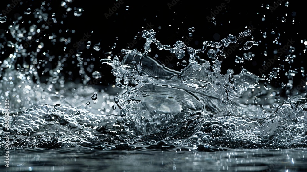 Splashes of water on a black background. close-up Splashes of water on a black background. close-up
