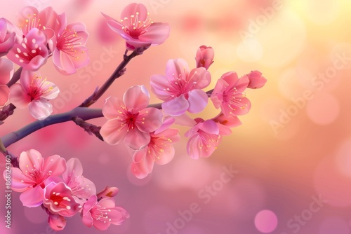 Cherry blossom branch with watercolor pink sakura blooming, sakura flower illustrations on a white background