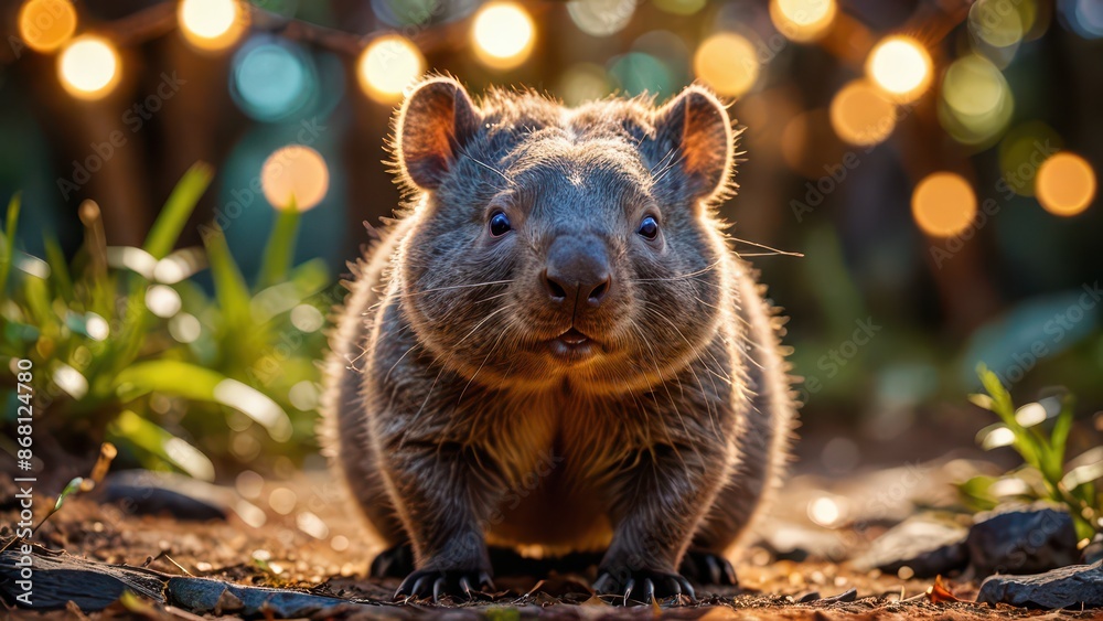 Obraz premium Curious Wombat in the Evening Light.
