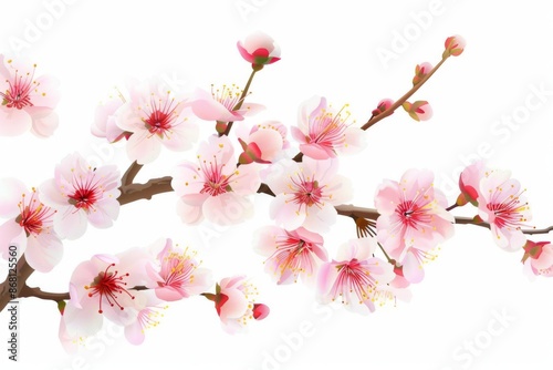 Cherry blossom branch with watercolor pink sakura blooming, sakura flower illustrations on a white background © pixeness