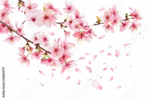 Cherry blossom branch with watercolor pink sakura blooming, sakura flower illustrations on a white background
