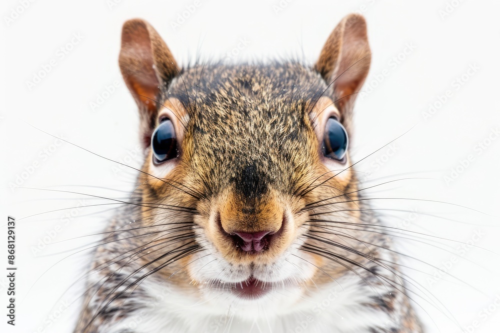 Close-up of squirrel's face with white background Close-up of squirrel's face with white background