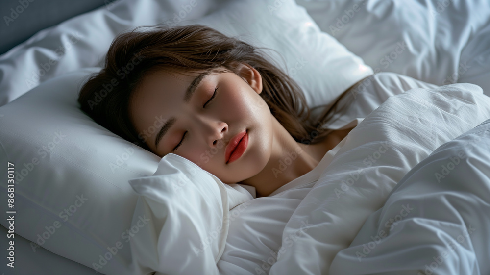 ベットで寝ている女性 ベットで寝ている女性