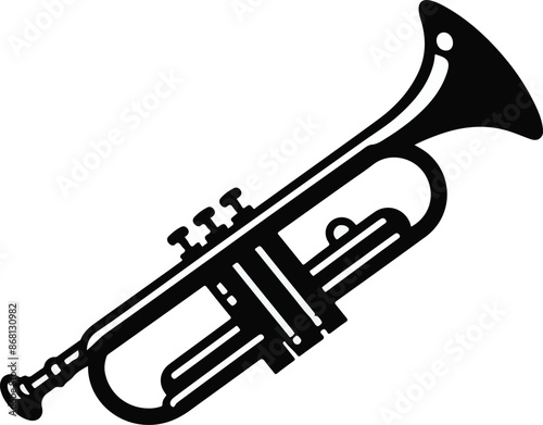 Vector hand drawn illustration of trumpet. Isolated on black.