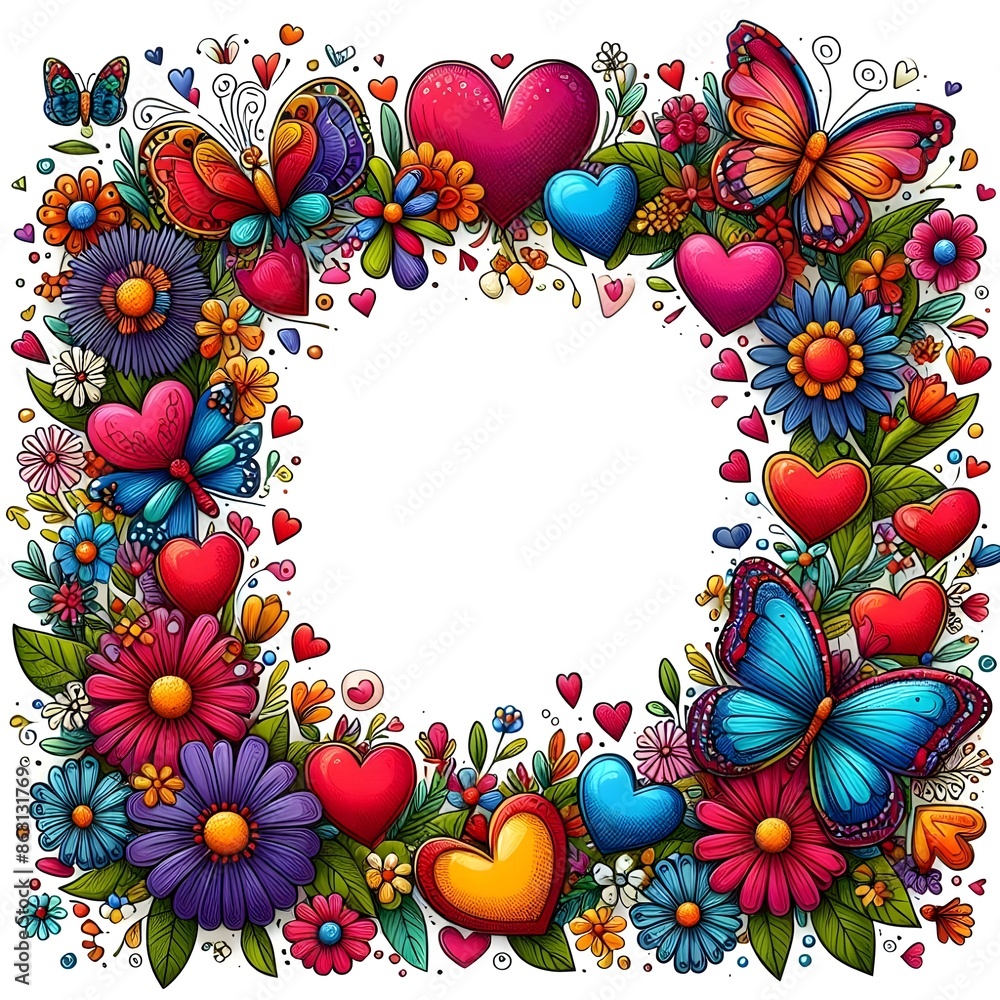 frame with flowers and butterflies frame with flowers and butterflies