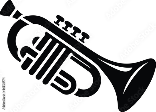 Vector hand drawn illustration of trumpet. Isolated on black.