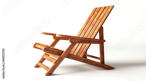 Wooden Lawn Chair on White Background (8K Transparent)