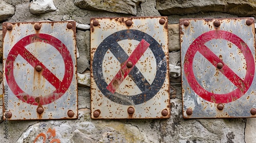 Diverse workplace prohibition signs for safety and compliance in occupational settings