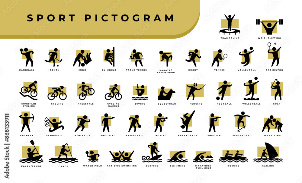sport icon pictogram set. collection of various sport icon templates.