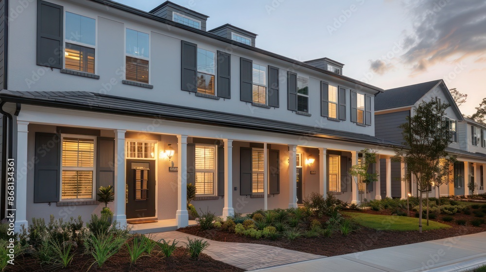 modern townhouse with slate gray Bahama shutters, providing a contemporary edge to the traditional design modern townhouse with slate gray Bahama shutters, providing a contemporary edge to the traditional design