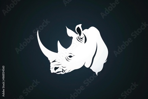 A white silhouette logo of a rhino's face, emphasizing its horn and sturdy build, against a dark charcoal background