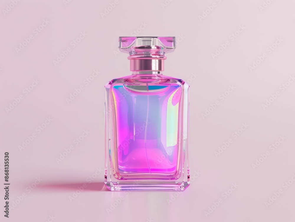 Pink Perfume Bottle on Pink Background.