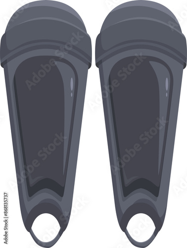 Pair of grey shin guards protecting legs during sport activity, isolated on white background