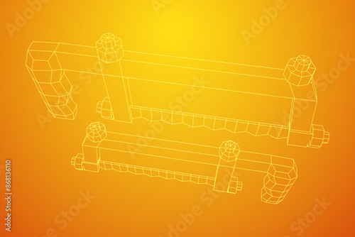 Hacksaw manual or Hand hacksaw. Wireframe low poly mesh vector illustration