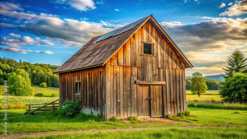 Rustic small wooden barn house in a rural setting, farm, cabin, countryside, quaint, cozy, wooden, vintage, traditional Rustic small wooden barn house in a rural setting, farm, cabin, countryside, quaint, cozy, wooden, vintage, traditional