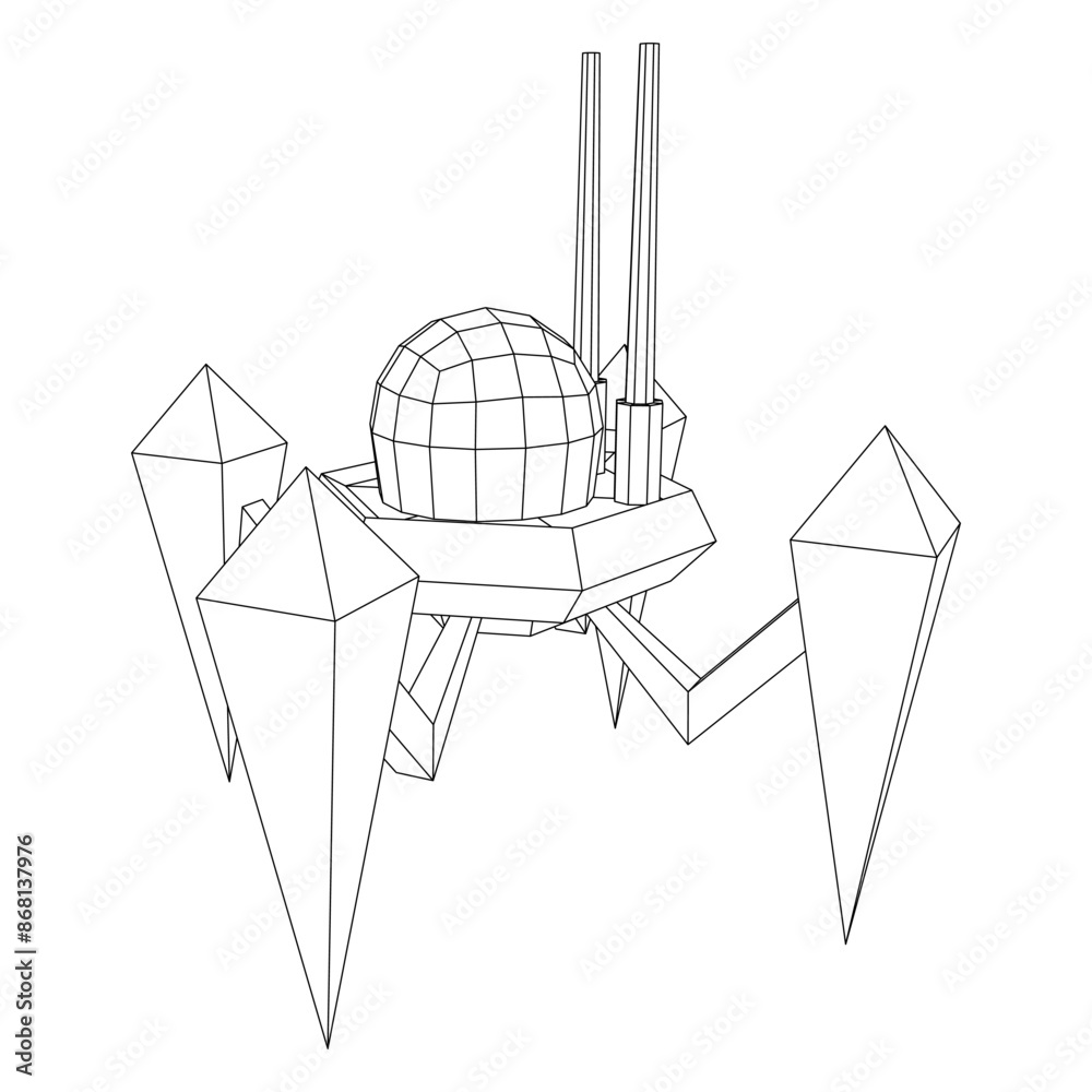 Spider robot with radar antenna. Nanobot, nanotechnology medical concept. Wireframe low poly mesh vector illustration Spider robot with radar antenna. Nanobot, nanotechnology medical concept. Wireframe low poly mesh vector illustration