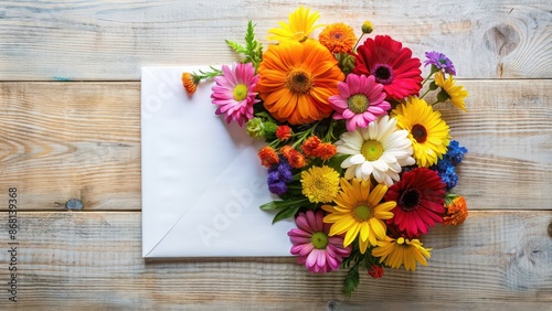 Still life arrangement with colorful flowers and white paper, flowers, paper, still life, arrangement, colorful, vibrant