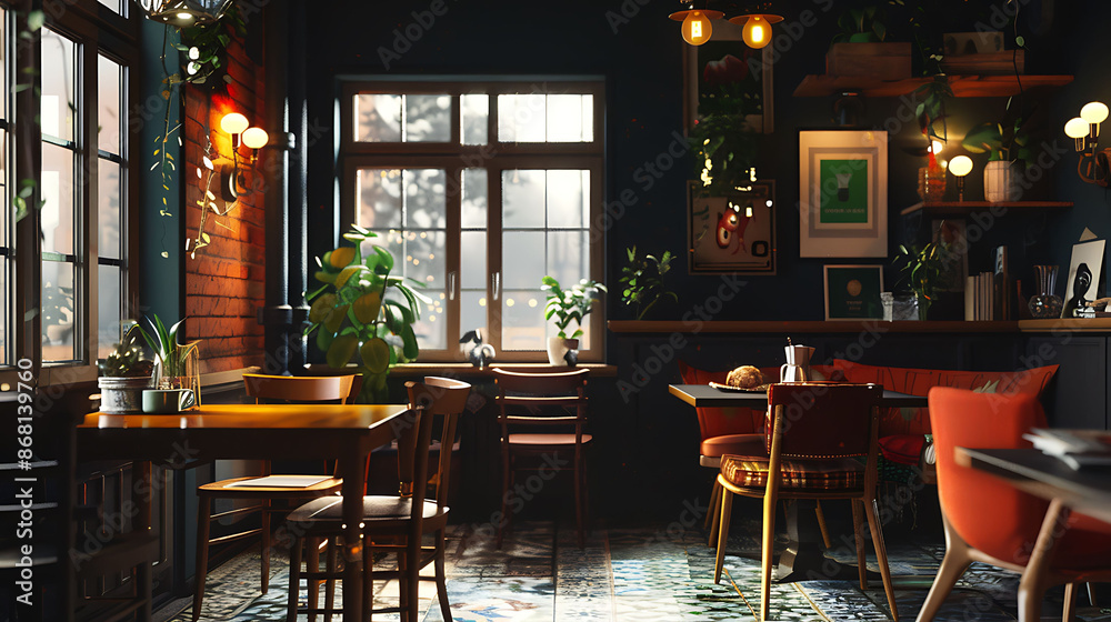 A Scandinavian-style room with dark walls and pops of color, creating a modern yet cozy ambiance, captured in HD A Scandinavian-style room with dark walls and pops of color, creating a modern yet cozy ambiance, captured in HD