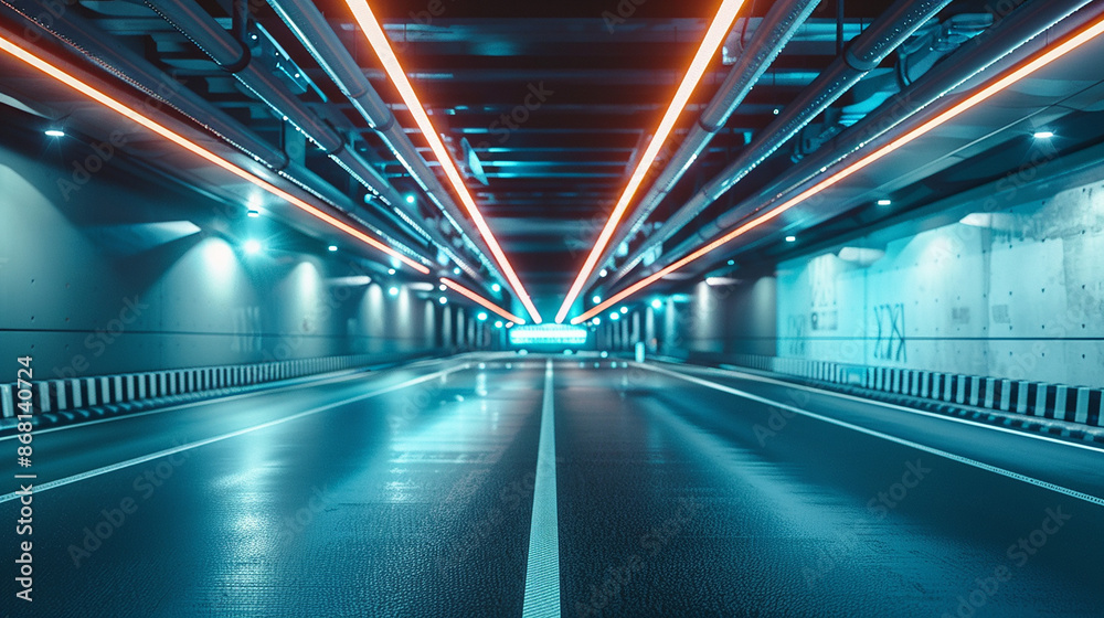 3D rendering depicting a futuristic road illuminated 3D rendering depicting a futuristic road illuminated