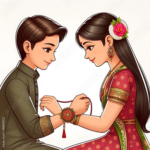 Sister ties rakhi in brother hand. Raksha Bandan Concept photo