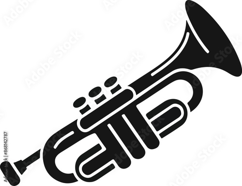 Vector hand drawn illustration of trumpet. Isolated on black.