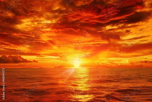 Fiery Sunset Over the Ocean
