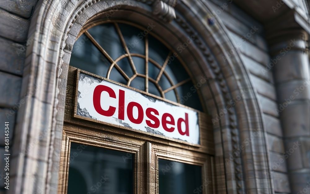 closed sign on old stone building door. closed sign on old stone building door.