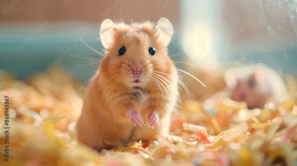 Adorable hamster sitting on bedding with a blurred background. Perfect for pet-themed projects and designs. Adorable hamster sitting on bedding with a blurred background. Perfect for pet-themed projects and designs.