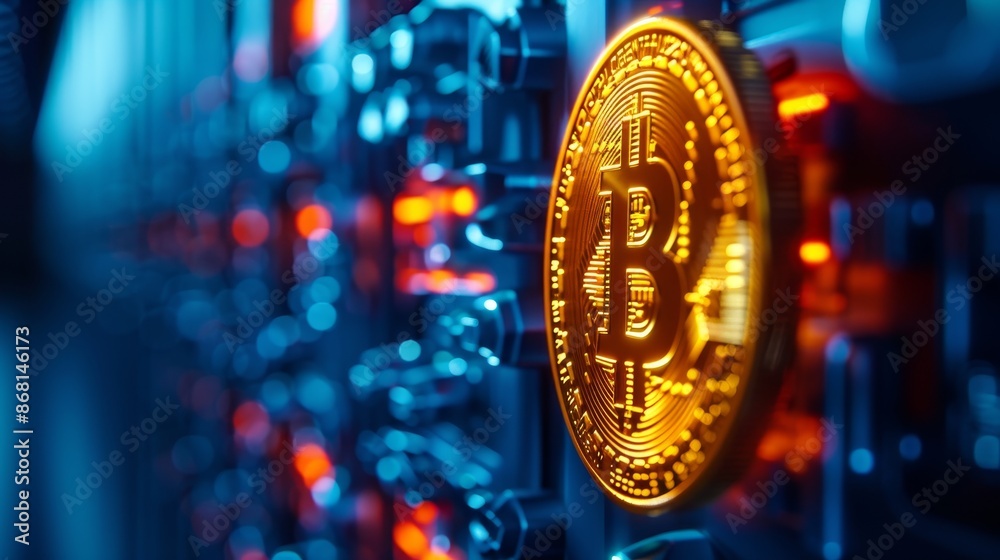 Bitcoin Rack Setup bitcoin cryptocurrency coin in server rack data center technology ...