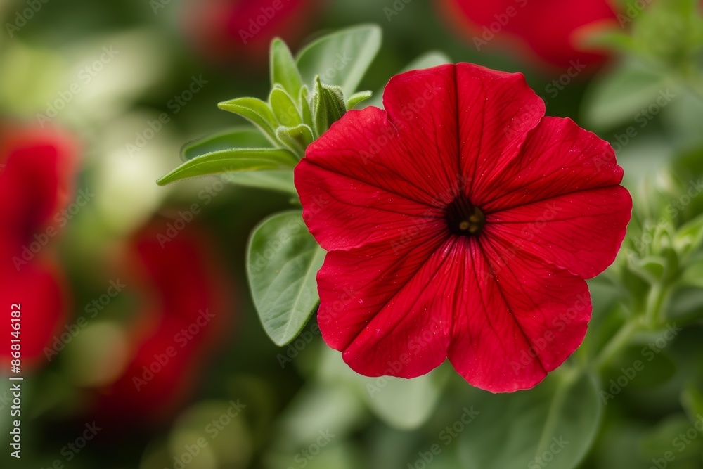 Red petunia blossom in a garden; Petunioideae