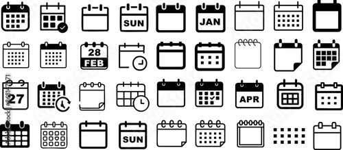 Calendar icon vector graphics in minimalistic style, various months, date, day, appointment, schedule, organizer, reminder, planner, important dates
