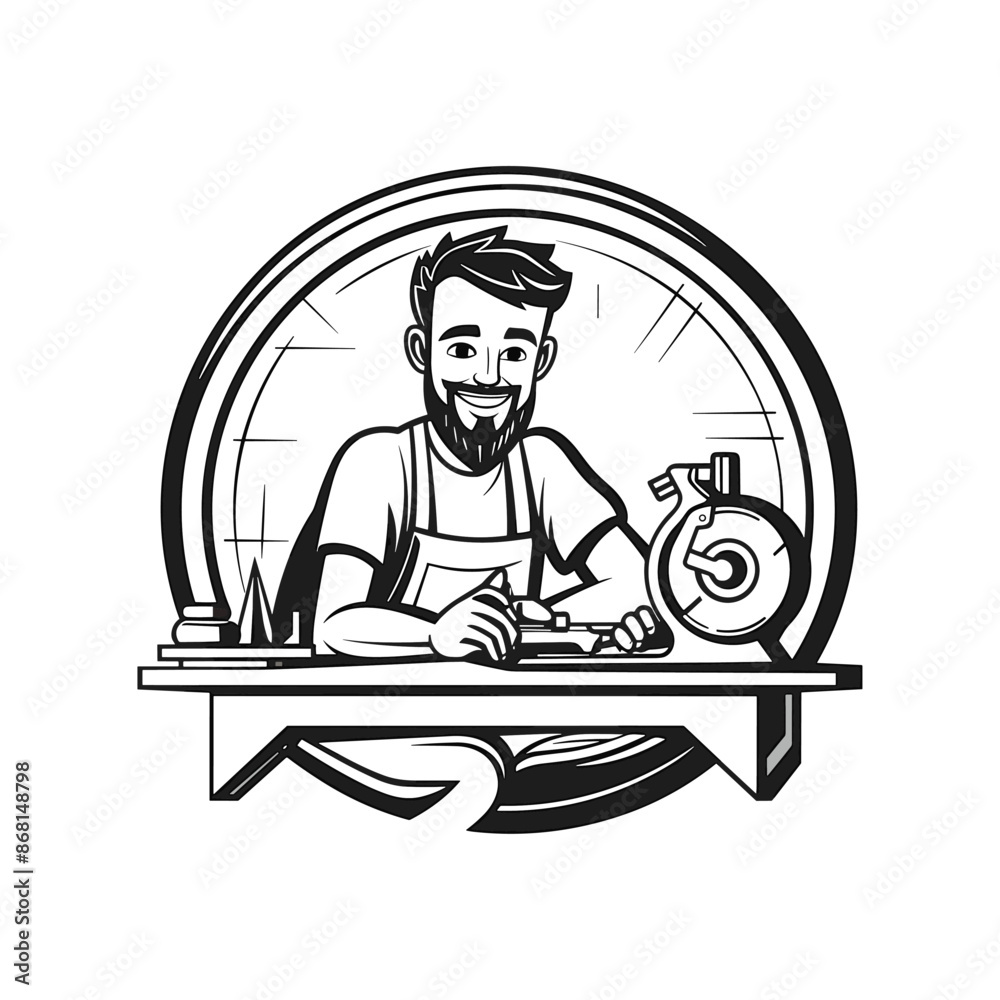 logo, simple, cartoon, funny, carpenter, table, line art, art vector, white background logo, simple, cartoon, funny, carpenter, table, line art, art vector, white background