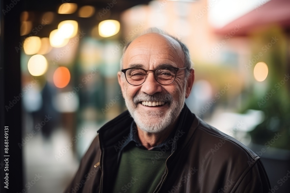 Portrait of a smiling senior man with eyeglasses at night