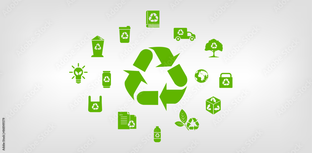 Abstract icons representing the ecological call to recycle and reuse. Abstract icons representing the ecological call to recycle and reuse.