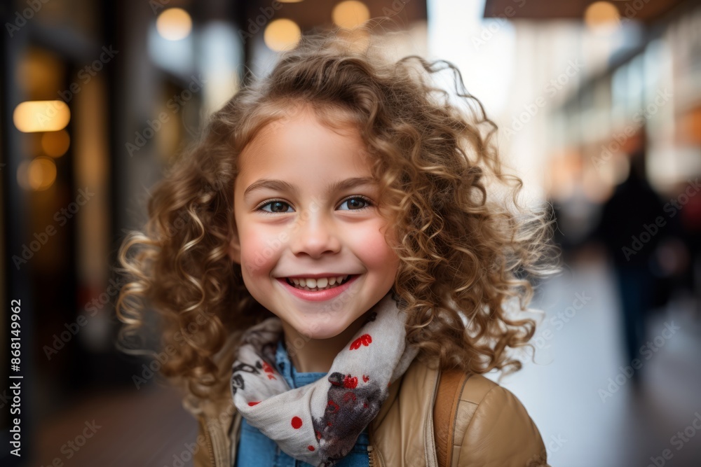 Portrait of a cute little girl with curly hair in a shopping center Portrait of a cute little girl with curly hair in a shopping center