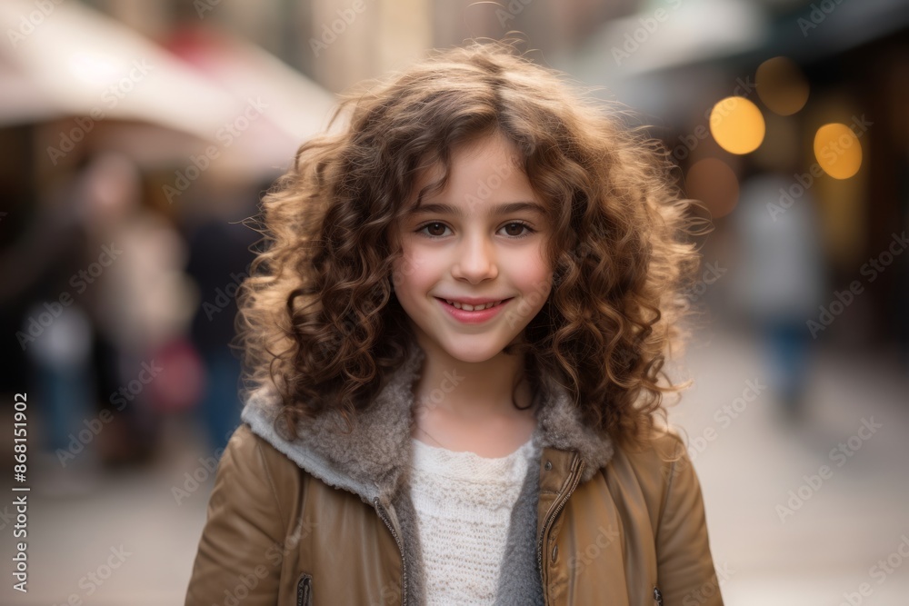 Portrait of a beautiful little girl with curly hair in the city Portrait of a beautiful little girl with curly hair in the city