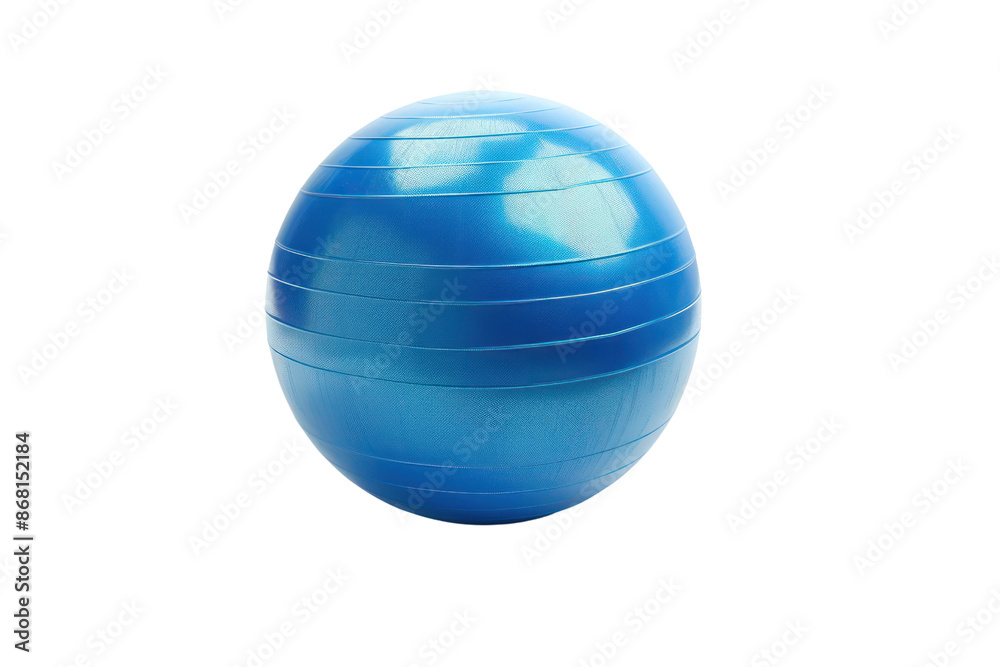 Obraz premium Blue exercise ball isolated on a white background, ideal for fitness, yoga, Pilates, and core workouts. High-quality gym accessory.