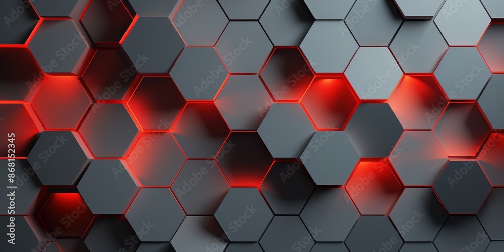 Abstract Hexagon Pattern with Red Glowing Lines