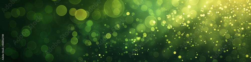 Fototapeta premium Abstract green background with bokeh effect and shining defocused glitters. Festive gold texture for Christmas, New Year, birthday, celebration, greeting, victory, success, magic party.