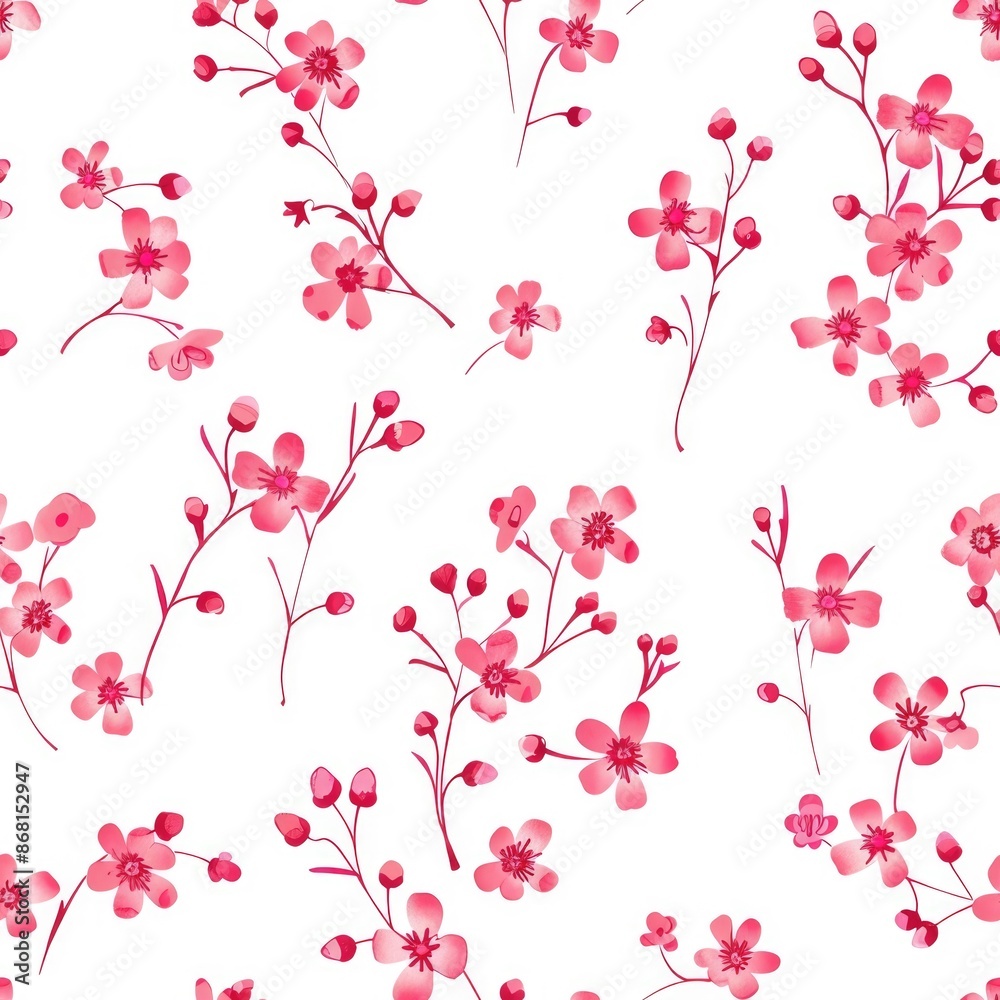 Seamless pattern with small pink hand-drawn flowers on a white background Seamless pattern with small pink hand-drawn flowers on a white background