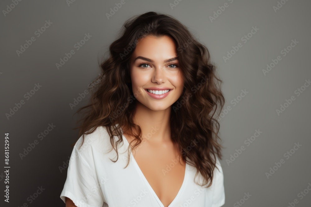 Portrait of beautiful young happy smiling woman, over grey background. Portrait of beautiful young happy smiling woman, over grey background.