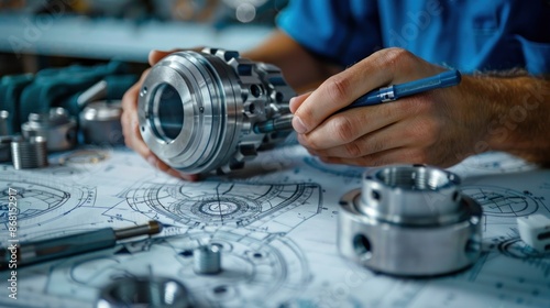 Engineer Examining a Metal Component