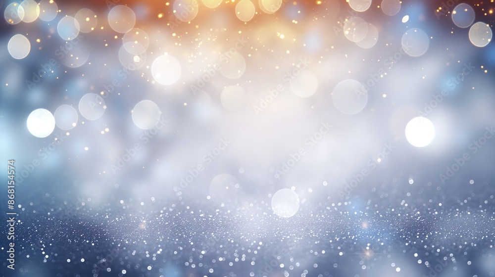 Abstract bokeh effect and shining defocused glitters. Festive gold texture for Christmas, New Year, birthday, celebration, greeting, victory, success, magic party.