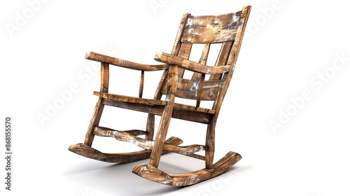 Old Wooden Rocking Chair on White Background